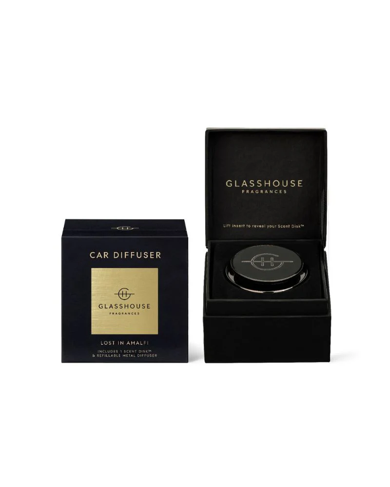Black Car Diffuser With 1 Replacement Scent Disk - Lost In Amalfi