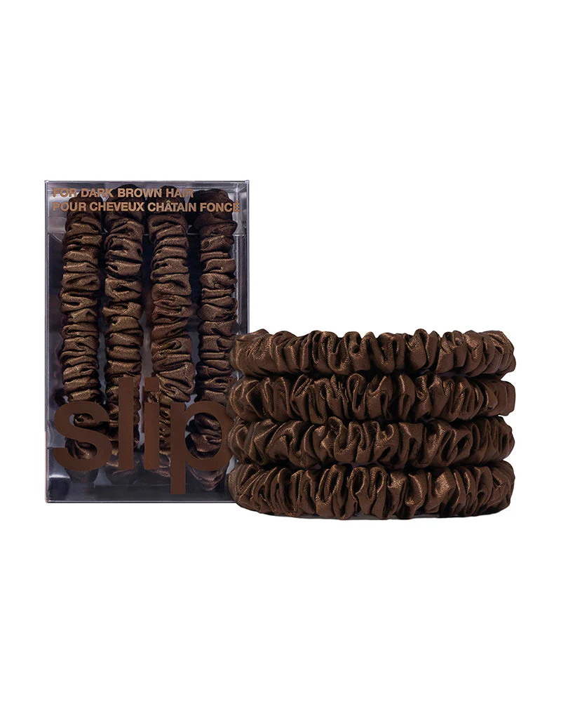 slip pure silk back to basics skinny scrunchies - dark brown - Image 2