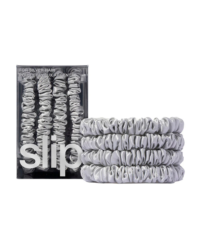 slip pure silk back to basics skinny scrunchies - silver - Image 2