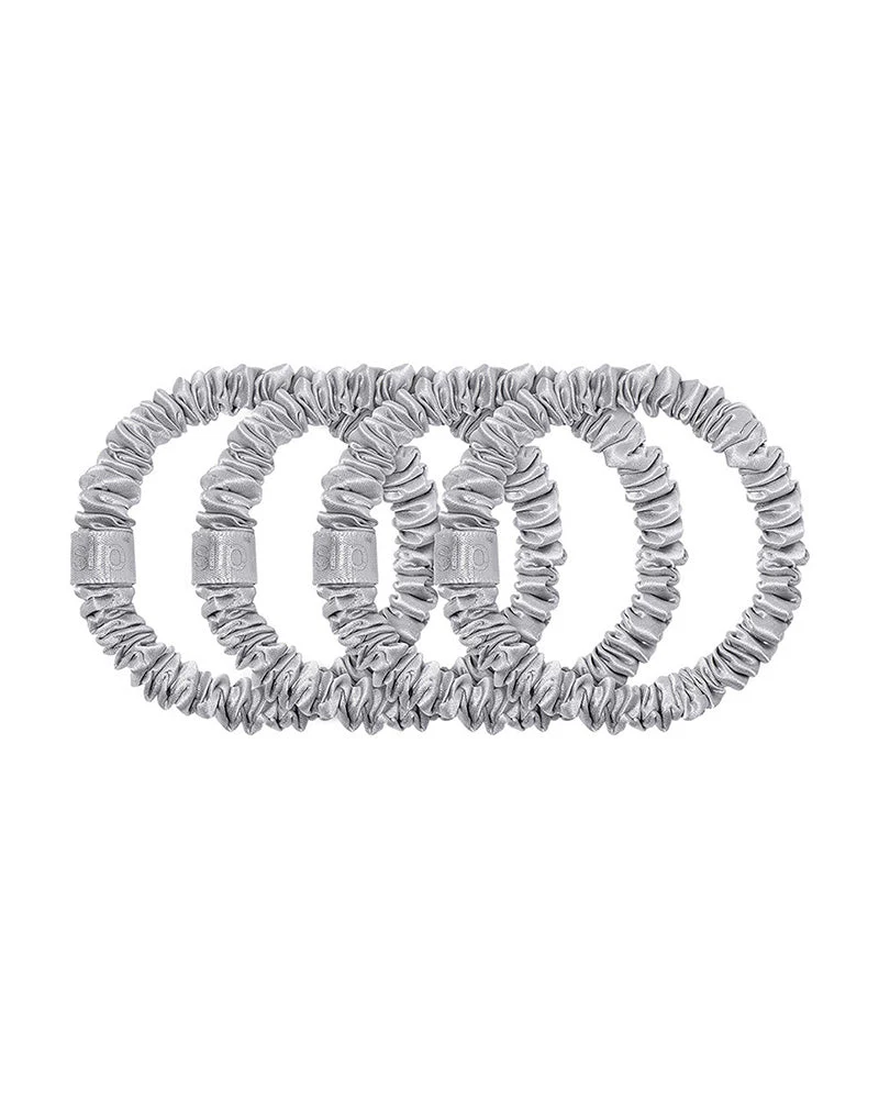 slip pure silk back to basics skinny scrunchies - silver - Image 3